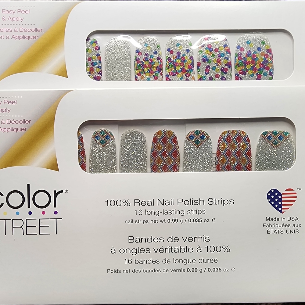Color Street Silver Glitter and Multicolor Nail Strips